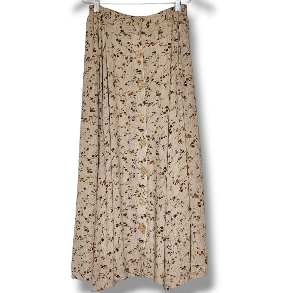 Vintage Cream Pleated A-line Maxi Skirt